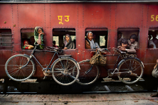 Bicycles on Side of Train. West Bengal, India, 1983.