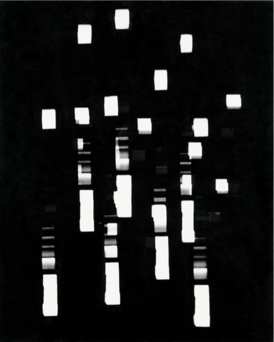 Little white squares and rectangles on black, 1952-53.
